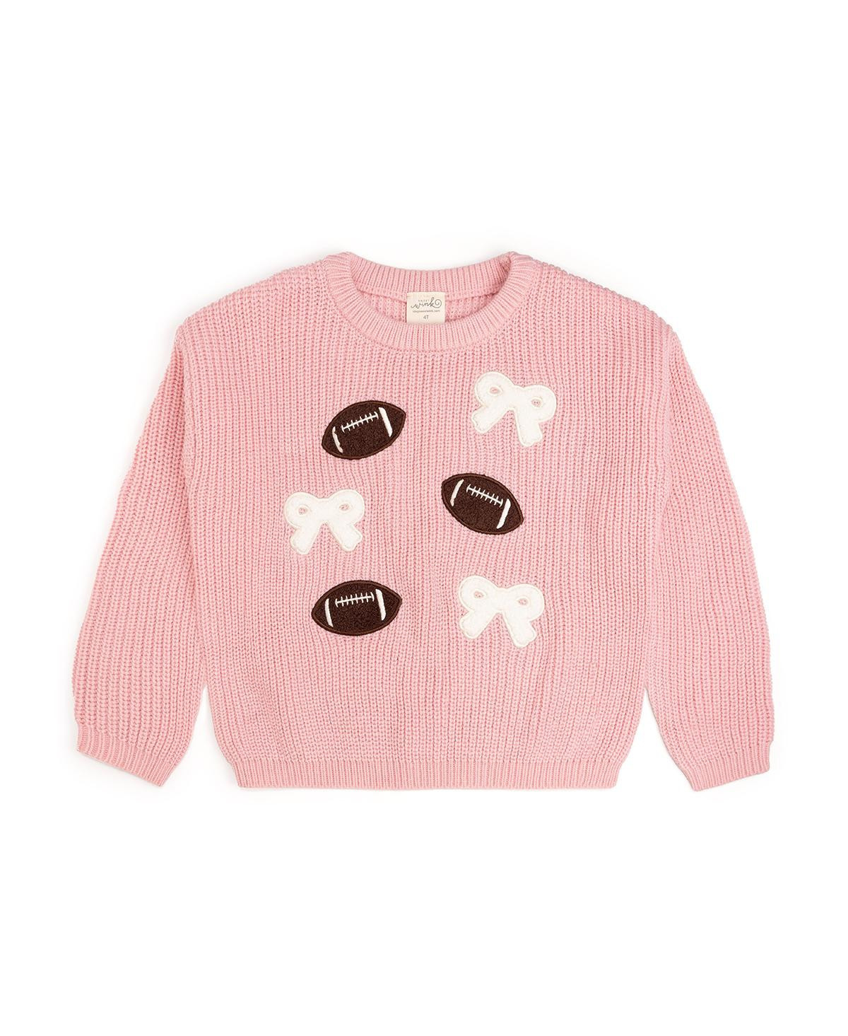 Sweet Wink Toddler Girls Football Bows Patch Knit Sweater - Pink | Macy's