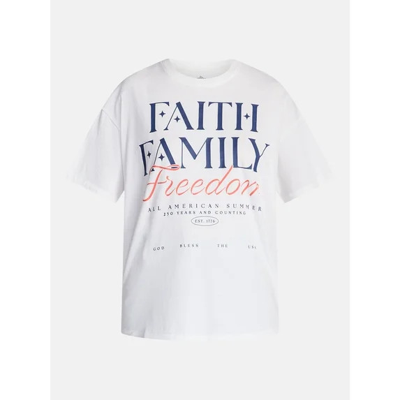 Americana Women's Graphic Cotton Tee with Short Sleeves from Way to Celebrate, Sizes XXS-XXL | Walmart (US)