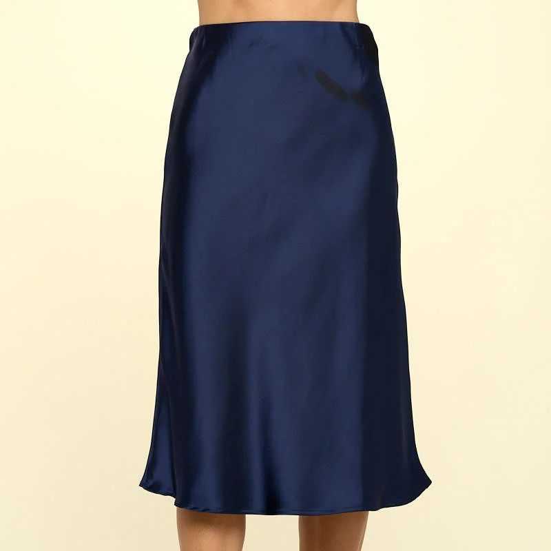 Renee Collection Solid Satin Midi Skirt - Blue - L | Verishop