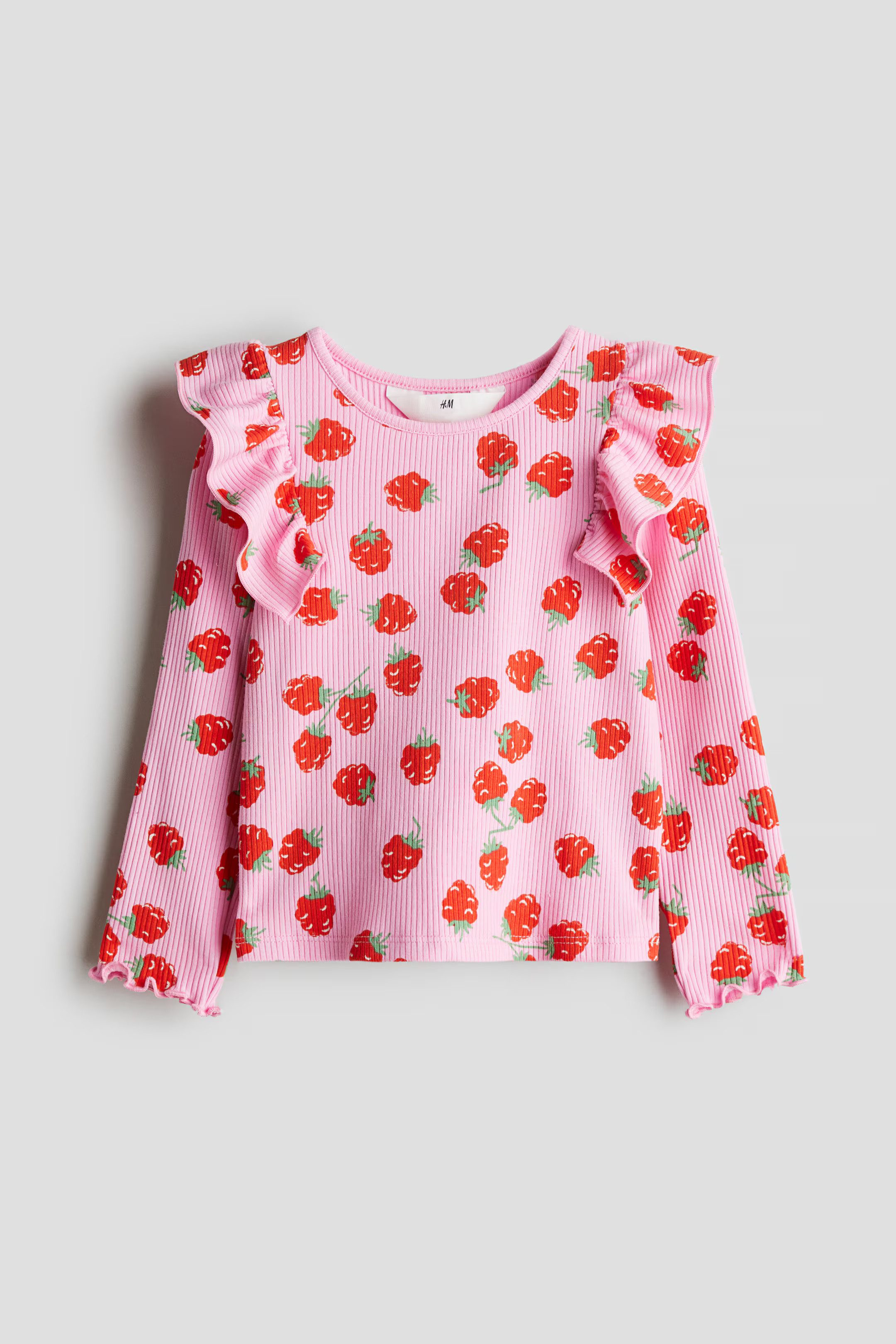 Flounced Cotton Jersey Top - Pink/raspberries - Kids | H&M US | H&M (US + CA)