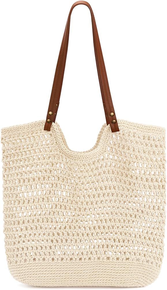 Straw Tote Bag, Large Woven Beach Bag - Summer Beach Hobo Handbag Leather Handle for Women Travel... | Amazon (US)