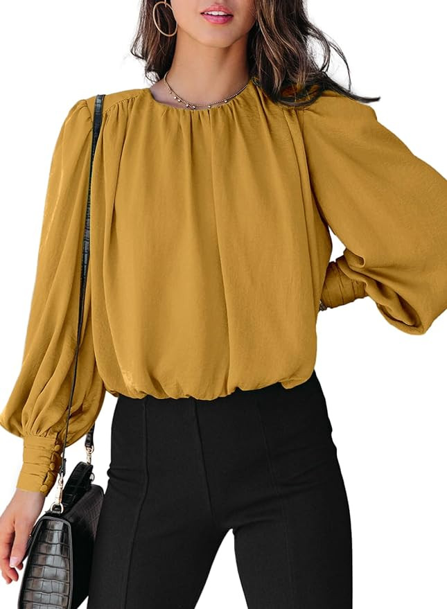 Dokotoo Women's Fall Tops Blouses for Women Casual Long Sleeve Shirts Solid Color Fall Fashion 20... | Amazon (US)