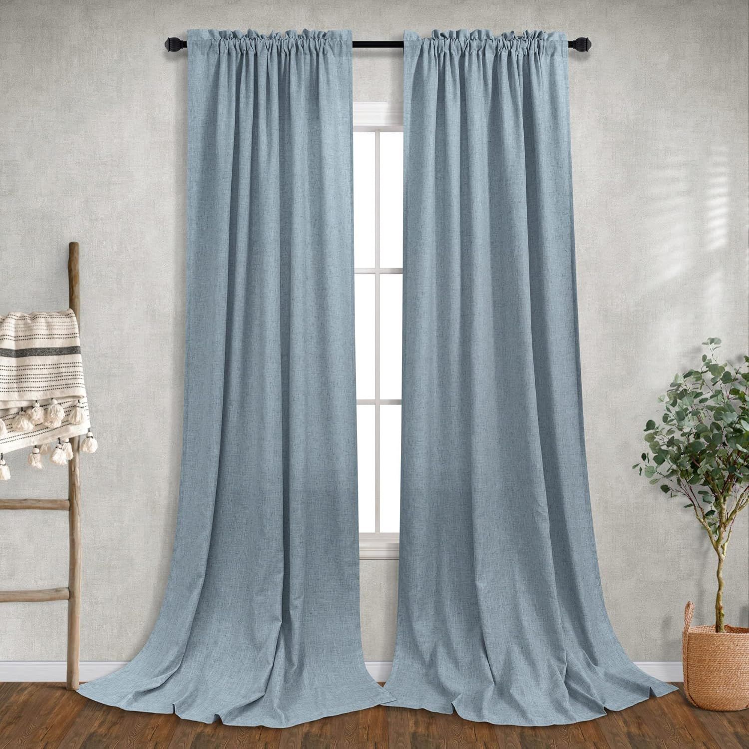 Blue Grey Curtains 108 Inches Long for Floor to Ceiling Window 2 Panels Rod Pocket Sheer Linen Li... | Amazon (US)