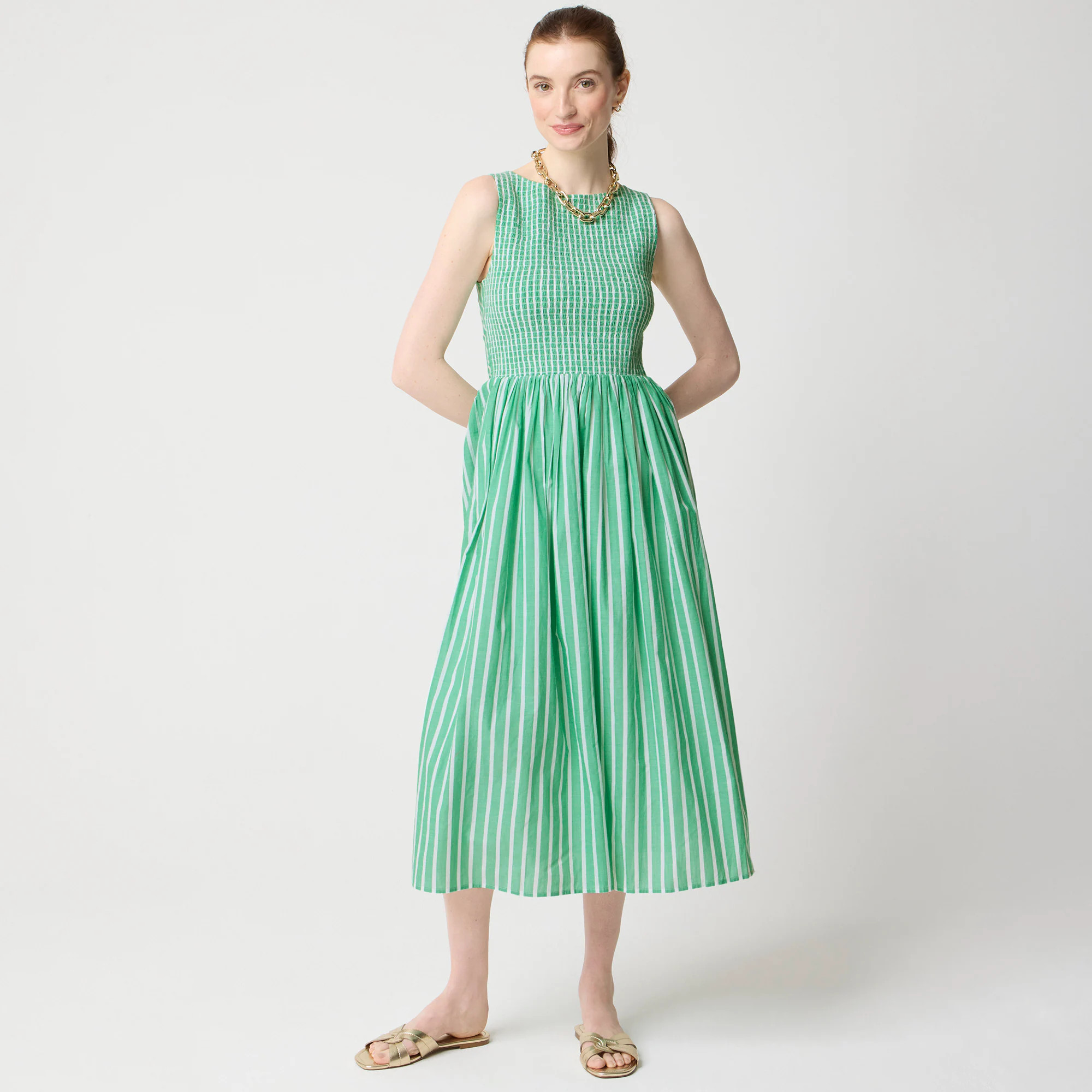 Smocked bateau-neck midi dress | J.Crew Factory