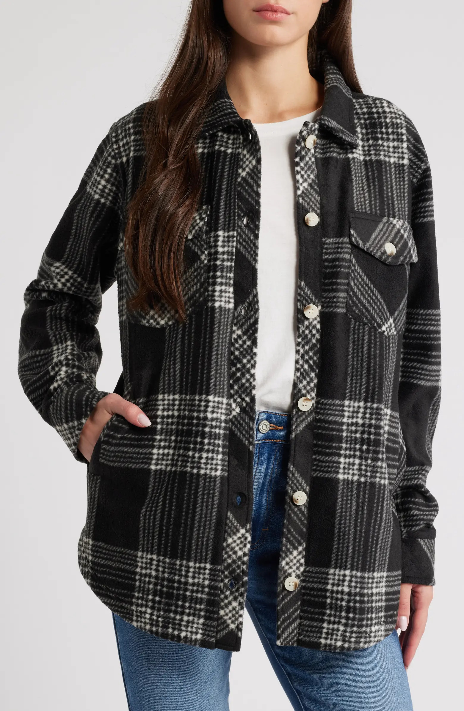 Plaid Polar Fleece Shacket | Nordstrom