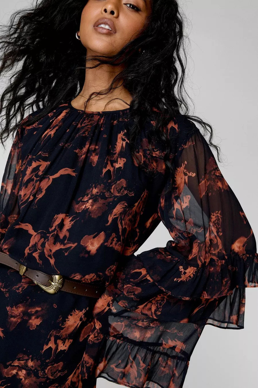 Stallion Print Ruffle Tunic Dress | Nasty Gal US