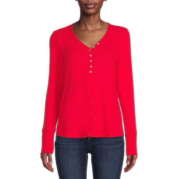 Time and Tru Women's Cozy Henley T-Shirt with Long Sleeves - Walmart.com | Walmart (US)