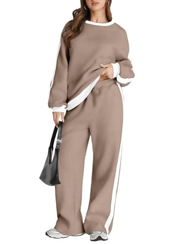 Herseas Women 2 Piece Outfits 2025 Color Block Plush Fall Winter Sweat Suit Oversized Brown Lounge Outfit XX-Large | Amazon (US)