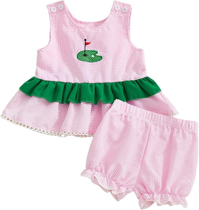 Toddler Baby Girls Summer Cothes Embroidery Sleeveless Crewneck Shirts Tank Tops Elastic Shorts K... | Amazon (US)