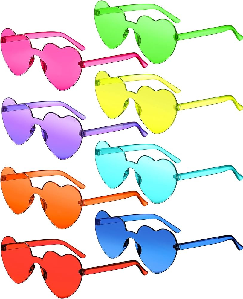 8 Pairs Rimless Sunglasses Heart Shaped Frameless Glasses Trendy Transparent Candy Color Eyewear ... | Amazon (US)