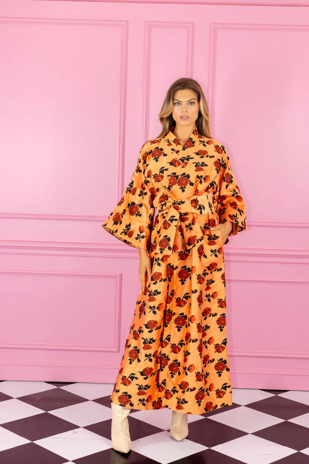 peachy floral maxi wrap dress | La Vie Style House