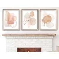 Abstract Wall Art - Beige Composition Watercolor Decor Geometric Shapes Artwork Living Room Sets Of 3 | Etsy (US)