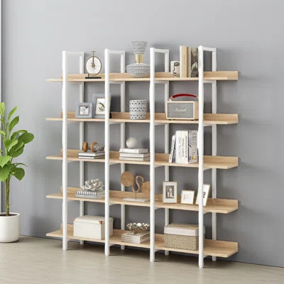 5 Tier Bookcase Home Office Open Bookshelf, Vintage Industrial Style Shelf, MDF Board | Wayfair North America