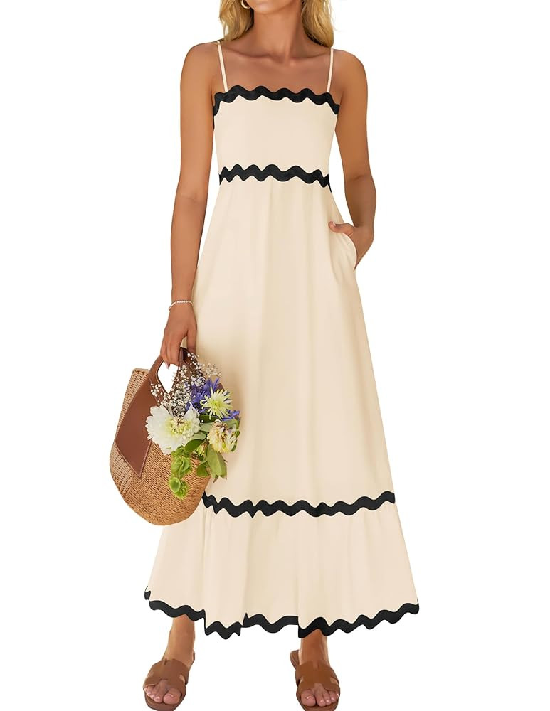 ZESICA Women's 2025 Summer Spaghetti Straps Sleeveless Backless Sundress Flowy Smocked Lace Swing... | Amazon (US)