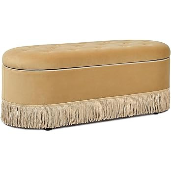 Jennifer Taylor Home Melinda 48.5" Oval Tufted Bullion Fringe Storage Bench, Gold Velvet | Amazon (US)