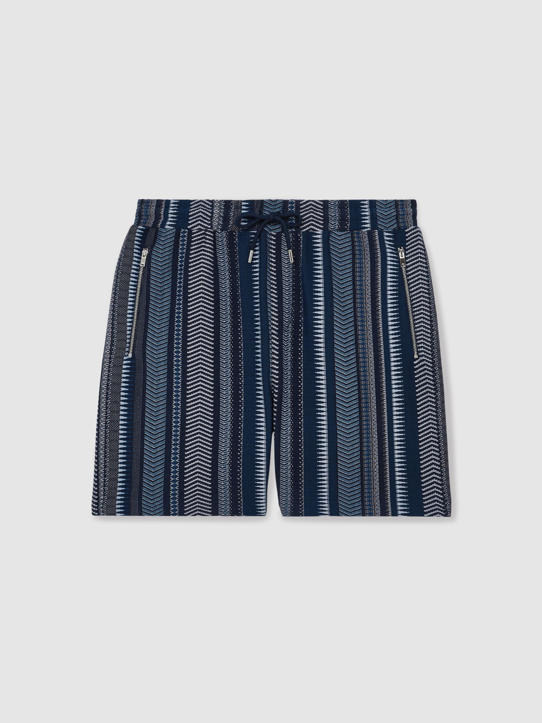 Aztec-Stripe Drawstring Shorts in Navy | Reiss UK