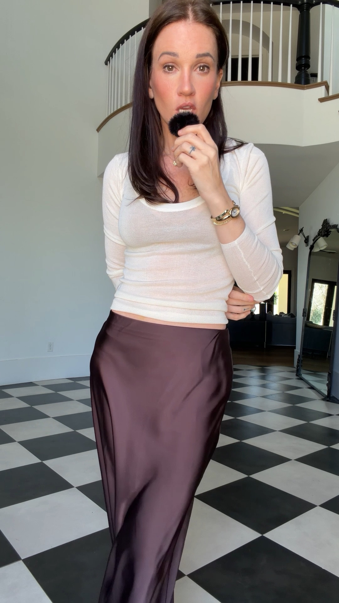 Wearing XS in skirt 
Small in tops