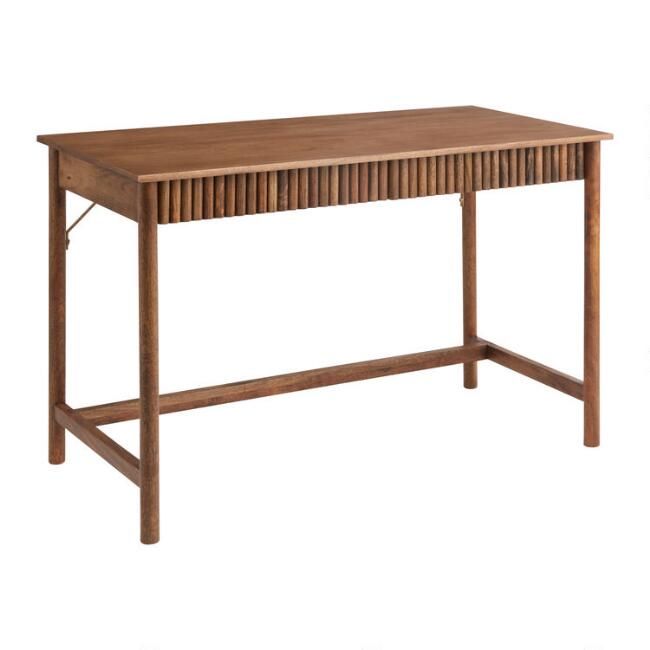 Hazelnut Ribbed Wood Rianna Desk with Drawers | World Market