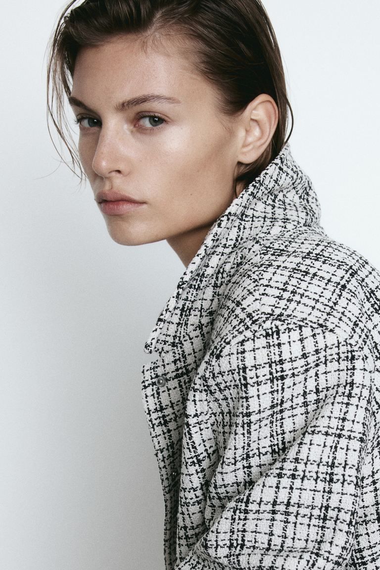 Bouclé jacket - Cream/Checked - Ladies | H&M GB | H&M (UK, MY, IN, SG, PH, TW, HK)
