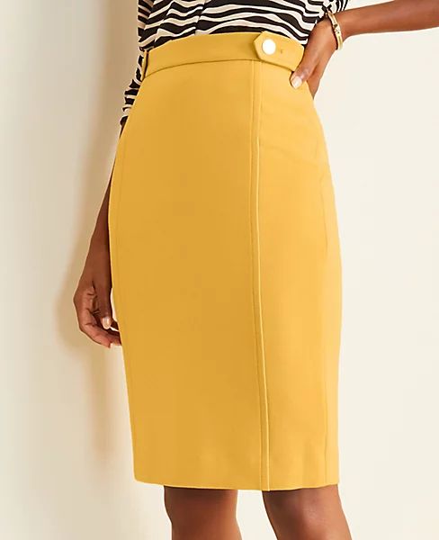 Doubleweave Button Tab Seamed Pencil Skirt | Ann Taylor (US)