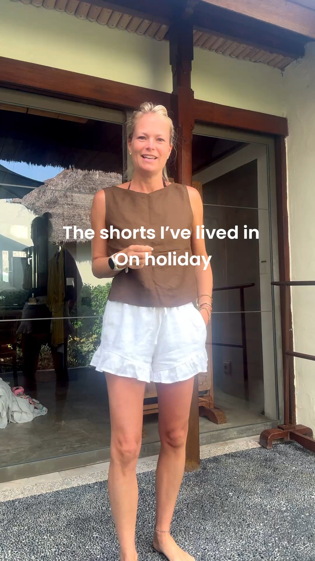 I’ve loved these linen blend shorts this holiday. Perfect for the pool/beach/heading to breakfasts. 

Elasticated waist so super comfy and great with a vest top or the top I have on here. 

The black has more or less sold out now as is on sale along with with a stripe and beige colour. 

Wearing XXS

#LTKsummer #LTKtravel #LTKuk