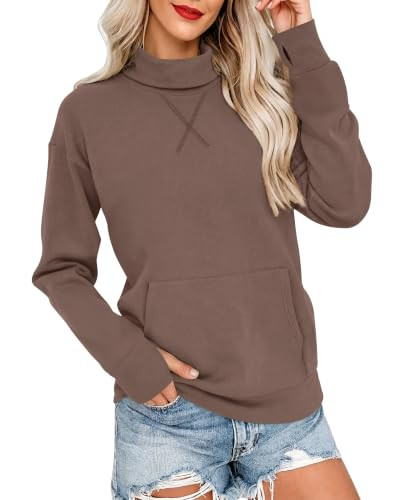AUSELILY Turtleneck Tops for Women Long Sleeve Sweatshirt with Pockets | Amazon (US)