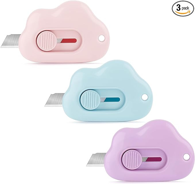 Box Cutters - 3 Pack Retractable Letter Opener, Adorable Cloud Tiny Paper Cutter for Key Chain Po... | Amazon (US)