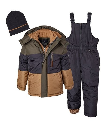 Black & Gold Color Block Hooded Puffer Coat Set - Boys | Zulily