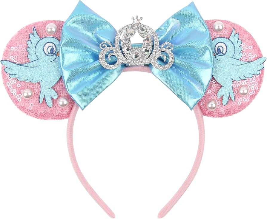 Mouse Ears Headband Lark Birds Ears with Sparkly Bow Princess Crown Head Bands for Women Hairs Ac... | Amazon (US)