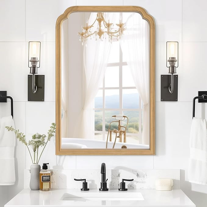 HOMECOOKIN Wood Bathroom Mirrors for Wall Mounted, 24" x 36" Rustic Wood Frame Wall Mirrors Decor... | Amazon (US)
