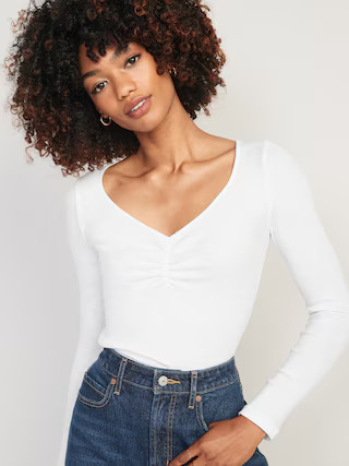 Long-Sleeve Cinched-Front Rib-Knit T-Shirt for Women | Old Navy (US)