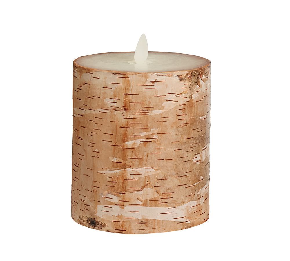 Premium Flickering Flameless Wax Pillar Candles, Textured Birch | Pottery Barn (US)