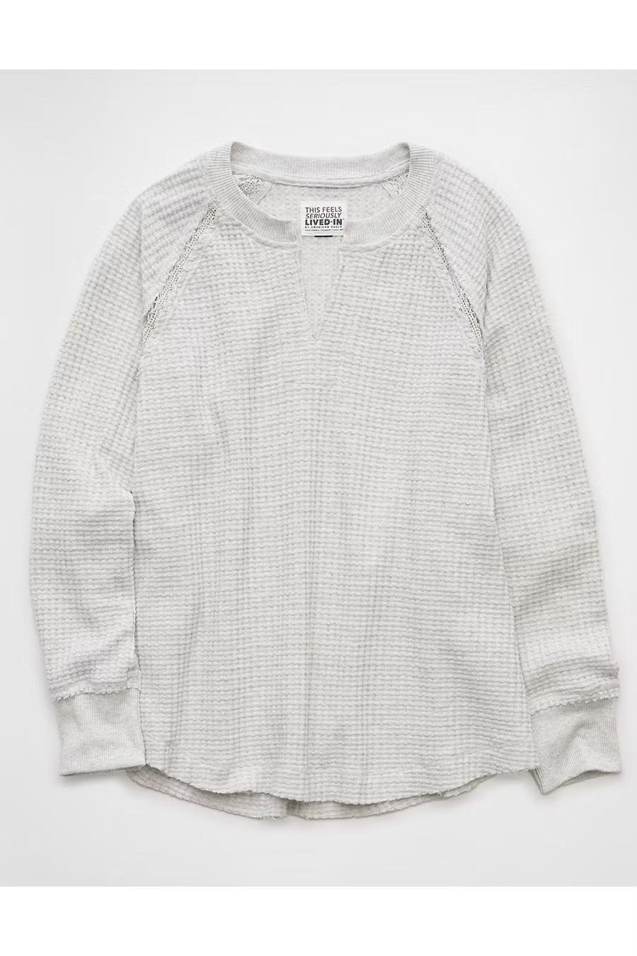 AE Big Hug Notch Neck Waffle Sweatshirt Women's Grey XXS | American Eagle Outfitters (US & CA)