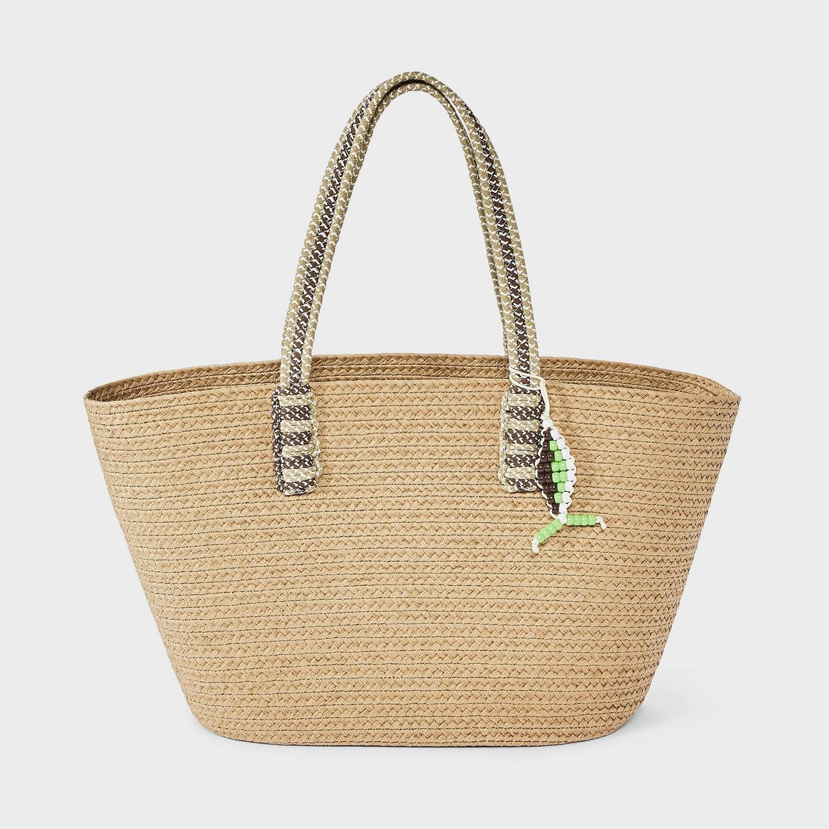 Straw Large Tote Bag with Fish Charm - Universal Thread™ Natural/Brown | Target