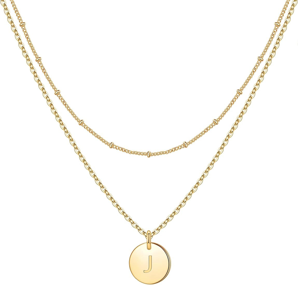 IEFWELL Initial Necklaces for Women, Gold White Gold Rose Gold Double Side Engraved Hammered Coin Ne | Amazon (US)