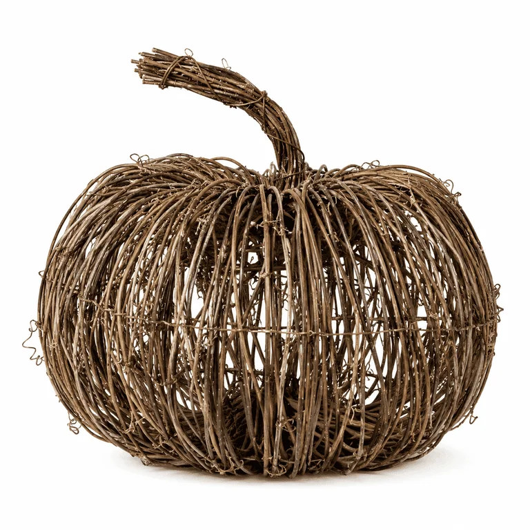 Aximioll Wicker Pumpkin Decoration 10", Rattan Pumpkin Decor Handwoven Natural Twig Rustic Farmho... | Walmart (US)