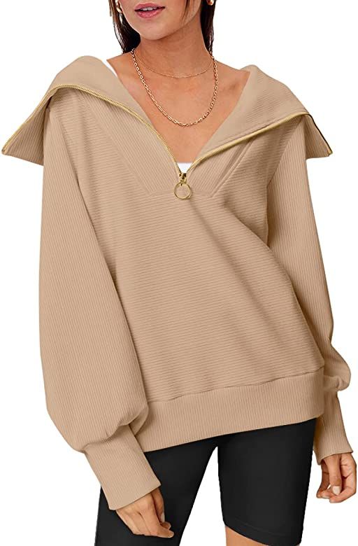 Trendy Queen Half Zip Pullover Sweatshirts for Women Oversized Quarter Zipper Pullover Hoodies Long  | Amazon (US)