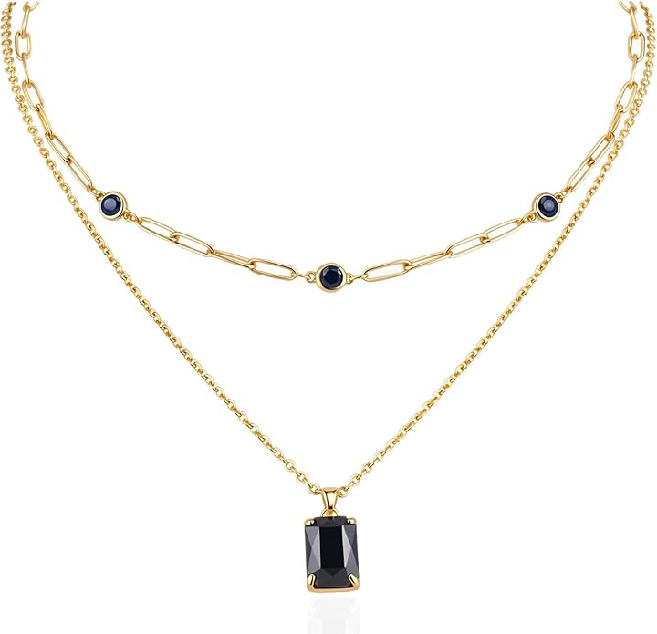 Gold Layered Pendant Necklaces for Women 14k Gold Plated Crystal Choker Necklace Paperclip Rhines... | Amazon (US)