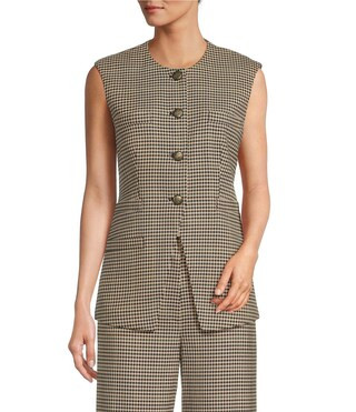 Antonio Melani Coordinating Elodie Plaid Round Neck Sleeveless Button Front Vest | Dillard's | Dillard's
