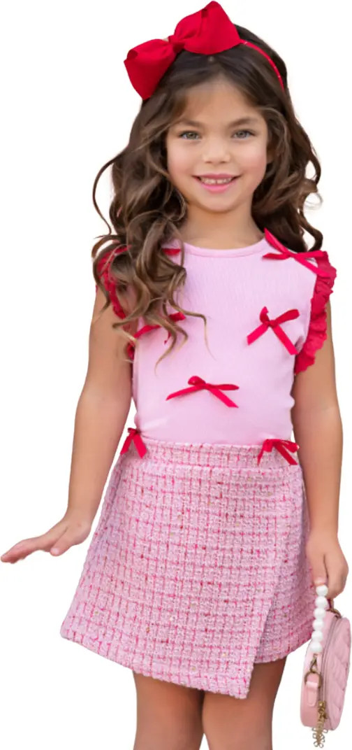 Mia Belle Girls Chic Bows Lace Tank Top and Tweed Skort Set | Nordstrom | Nordstrom