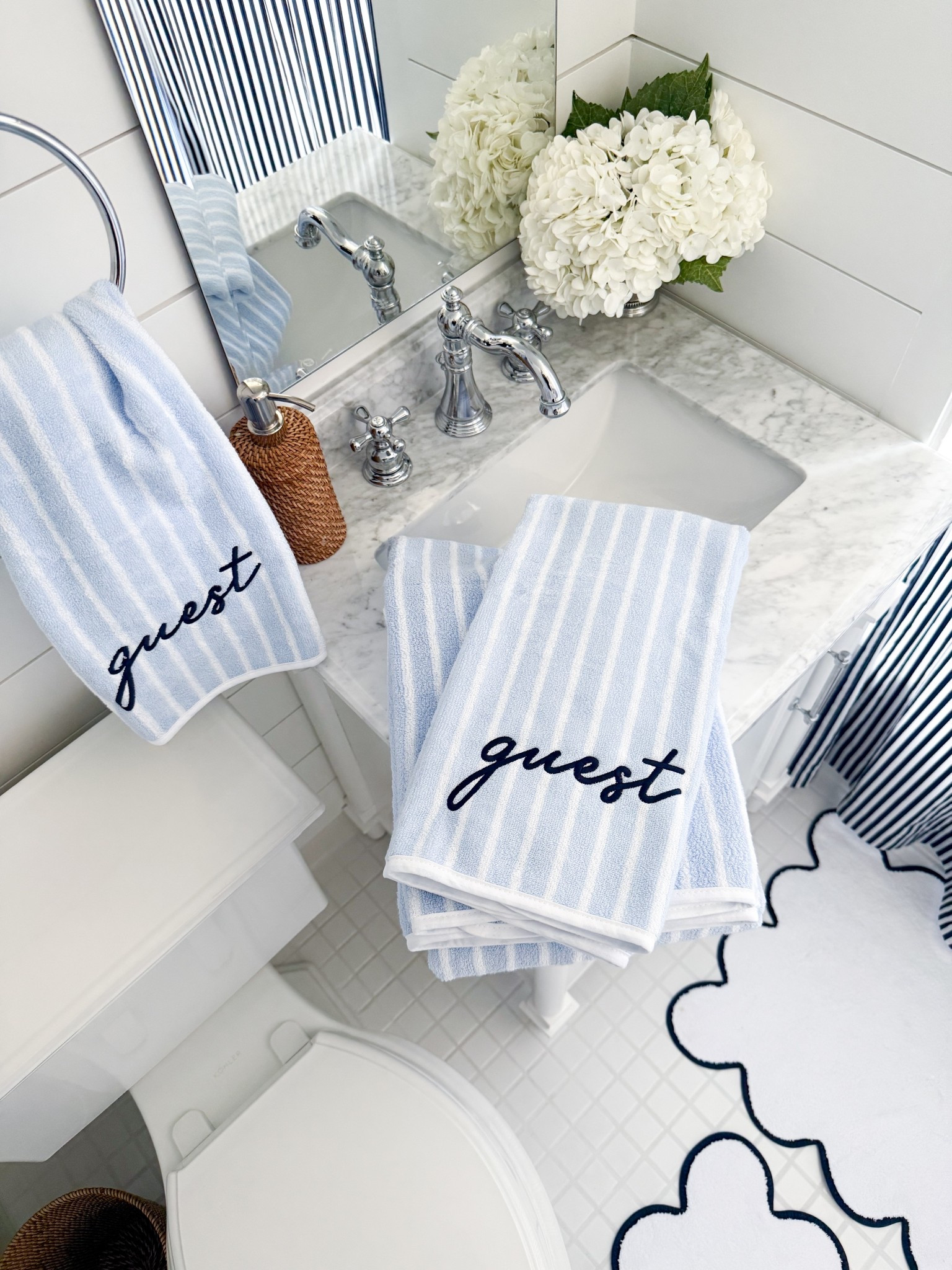 New blue and white striped towels in our guest bathroom 

#LTKHome #LTKFindsUnder100