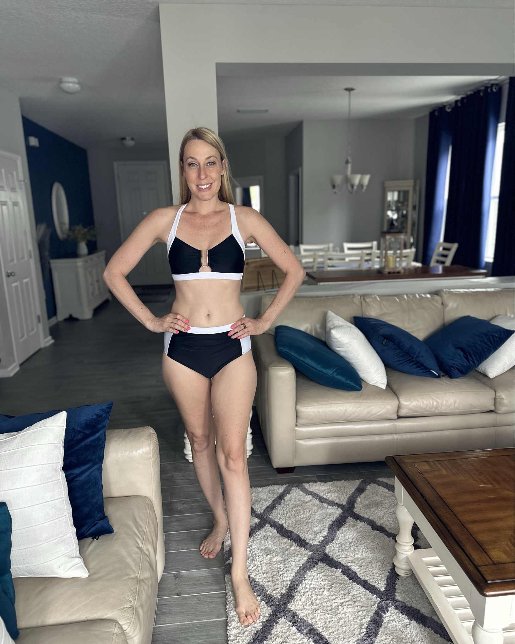 Black and white high waisted bikini
🖤 the top has padding and underwire
🖤 this set gives good support and tummy control 
🖤fits true to size, wearing size small and I am 5’10”
🖤 Amazon fashion find under $50

#LTKSwim