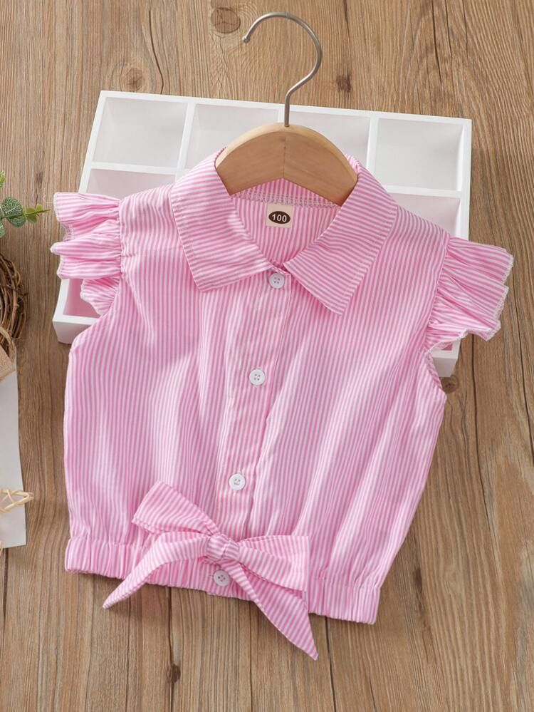 Toddler Girls Striped Knot Button Up Blouse | SHEIN