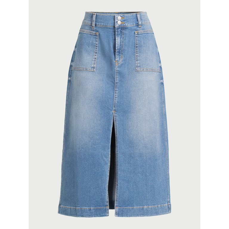 Scoop Women’s Patch Pocket Denim Midi Skirt, Sizes 0-18 - Walmart.com | Walmart (US)