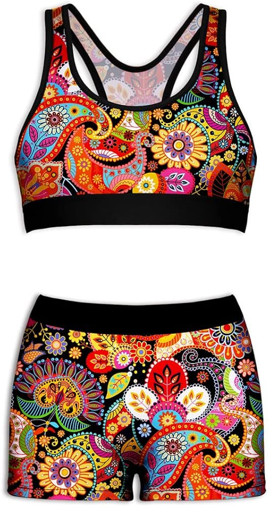 Sunshine swing Womens Sports Bra Boy Short Set Floral Print Bra and Underwear Stretch Boxer Brief... | Amazon (US)
