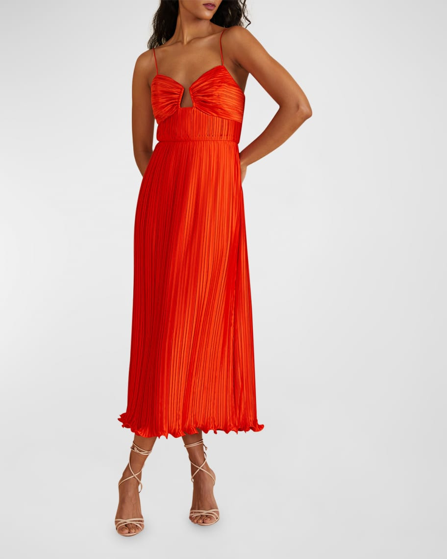 AMUR Dannie Pleated Charmeuse Midi Dress | Neiman Marcus
