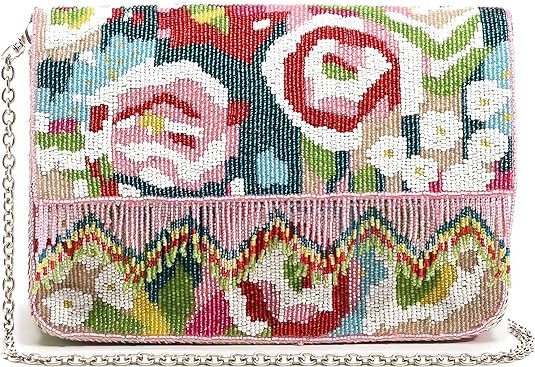 America and Beyond Geo Floral Beaded Pink Fringe Crossbody Bag Embellished Flap Clutch Handbag NE... | Amazon (US)