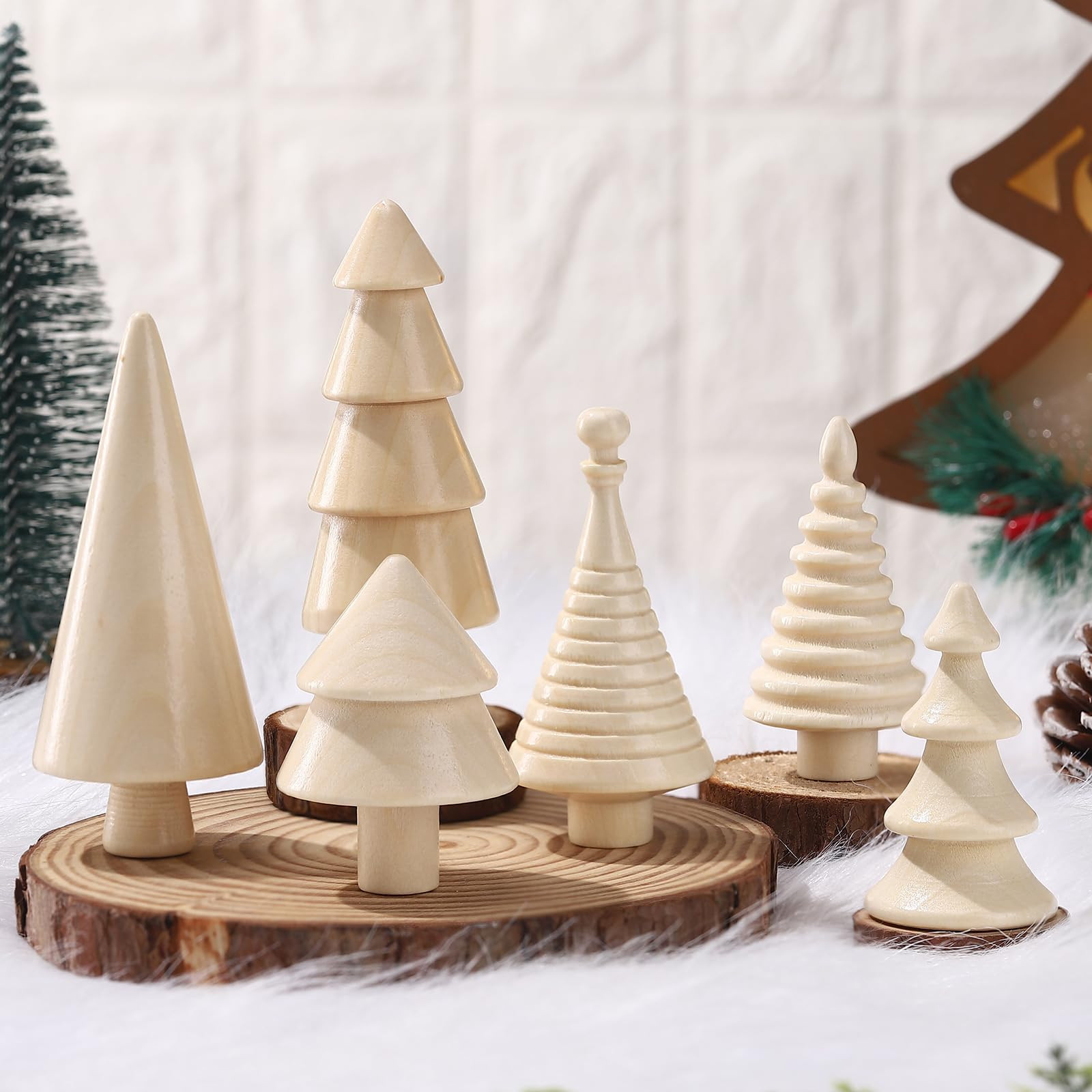 Namalu 6 Pcs Mini Wooden Christmas Trees Wood Christmas Trees Small Figurine Farmhouse Handmade V... | Amazon (US)