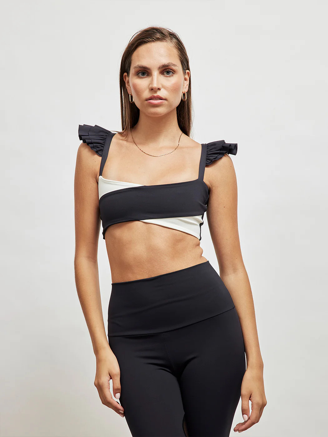 Cross Ruffle Crop - Black / Chantilly | Carbon38