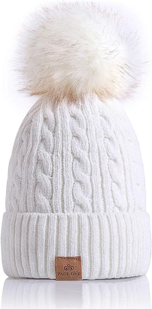 Women Winter Pom Pom Beanie Hats Warm Fleece Lined,Chunky Trendy Cute Chenille Knit Twist Cap | Amazon (US)